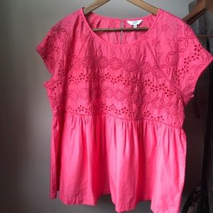 Crown & Ivy Pink Embroidered Blouse Size L